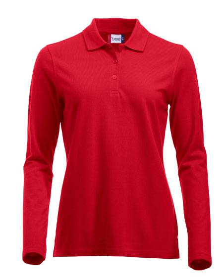 Langarm Poloshirt für Damen bedrucken lassen Clique Marion  weiss/rot