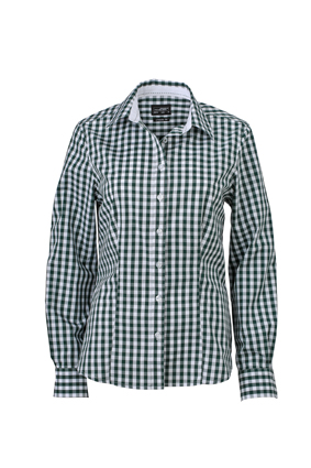 Ladies' Checked Blouse forest-green/white