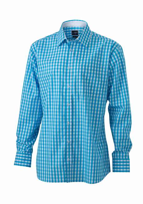 Men's Checked Shirt turquoise/white