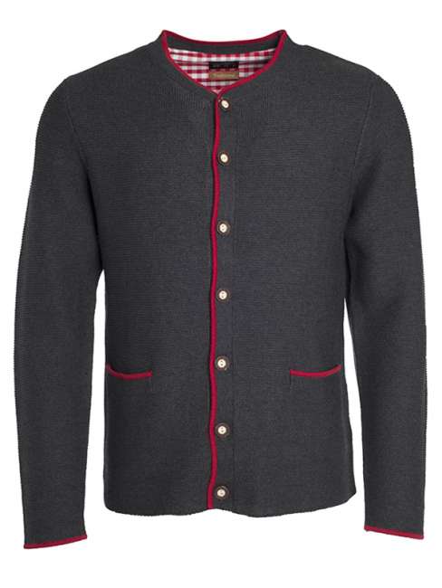 Men's Traditional Knitted Jacket anthracite-melange/red/red