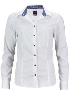 Ladies' Shirt "Plain" white/blue-white