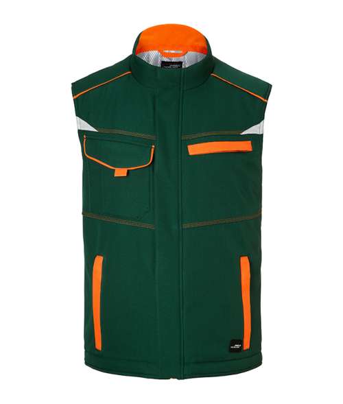 Workwear Softshell Padded Vest - COLOR - dark-green/orange