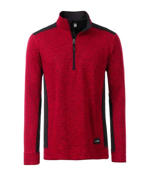 Men's Knitted Workwear Fleece Half-Zip - STRONG - red-melange/black