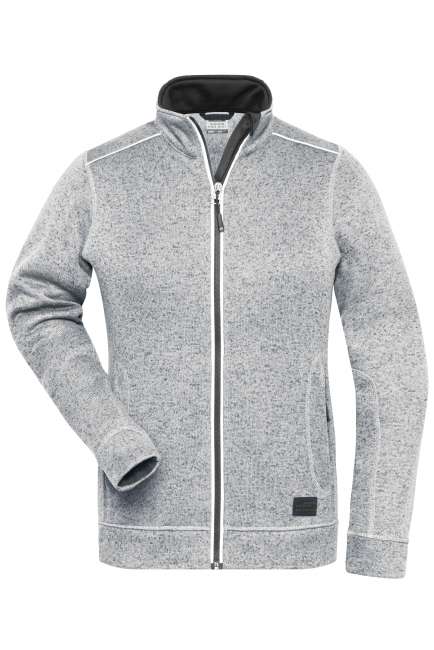 Ladies' Knitted Workwear Fleece Jacket - SOLID - white-melange/carbon