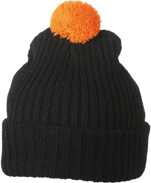 Knitted Cap with Pompon black/orange