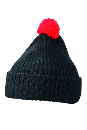 Knitted Cap with Pompon black/red