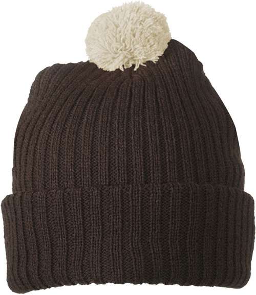 Knitted Cap with Pompon dark-brown/khaki