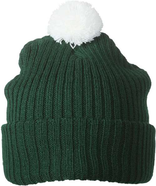 Knitted Cap with Pompon dark-green/white