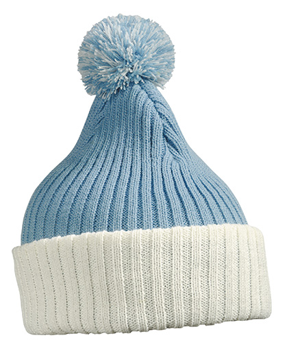 Knitted Cap with Pompon light-blue/off-white