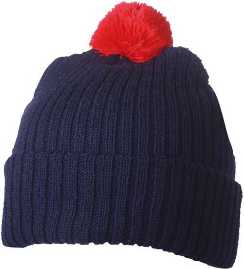 Knitted Cap with Pompon navy/red