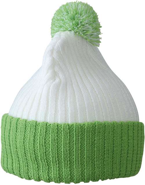 Knitted Cap with Pompon white/lime-green