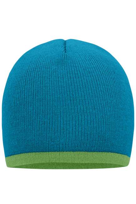 Beanie with Contrasting Border turquoise/lime-green