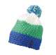 Crocheted Cap with Pompon aqua/lime-green/white