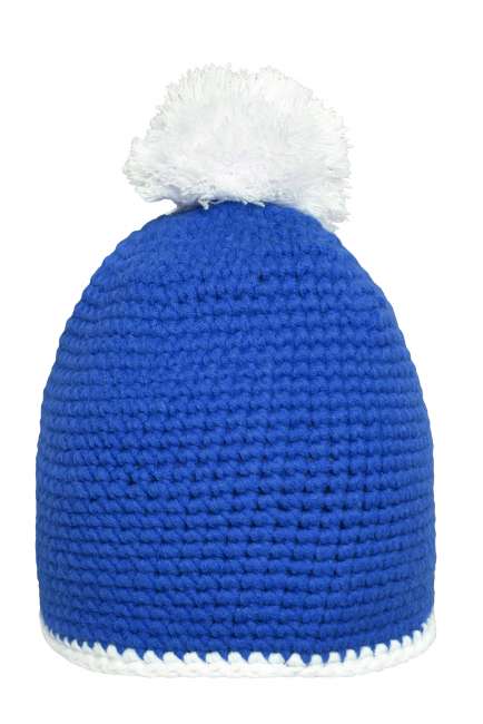 Pompon Hat with Contrast Stripe blue/white
