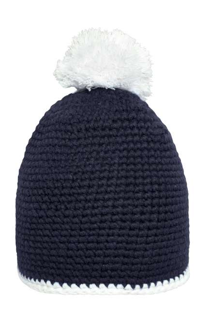 Pompon Hat with Contrast Stripe navy/white