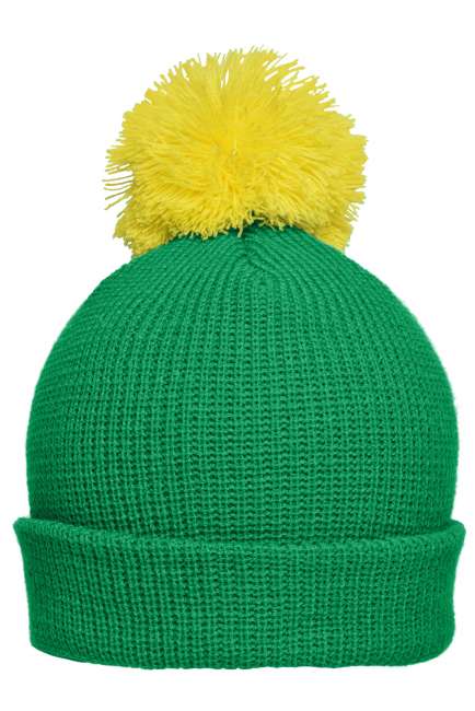Pompon Hat with Brim fern-green/yellow