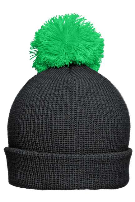 Pompon Hat with Brim graphite/fern-green