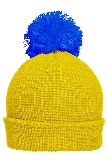 Pompon Hat with Brim yellow/azur